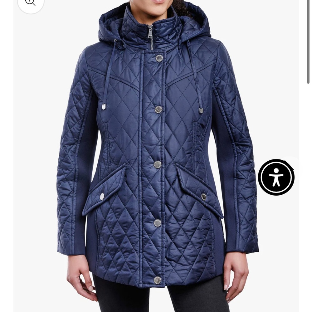 LONDON FOG ZIP & SNAP FRONT QUILTED JACKET NAVY NEOPRENE INSETS